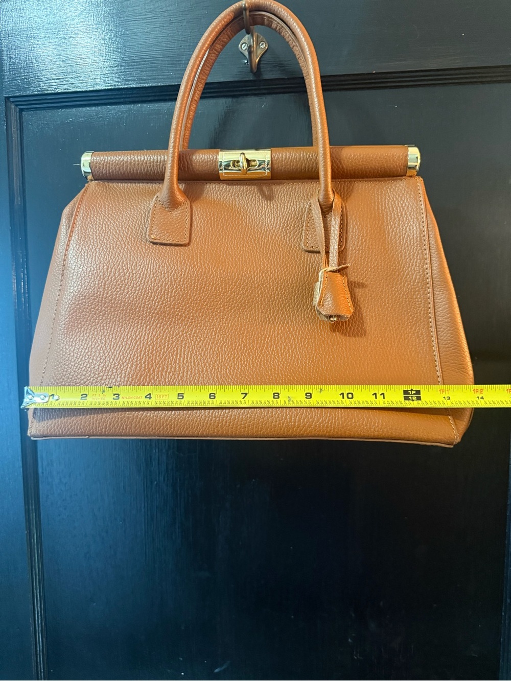 Italian Leather Classic Structured Women's Top-Handle Bag in Tan - Picture 2 of 7